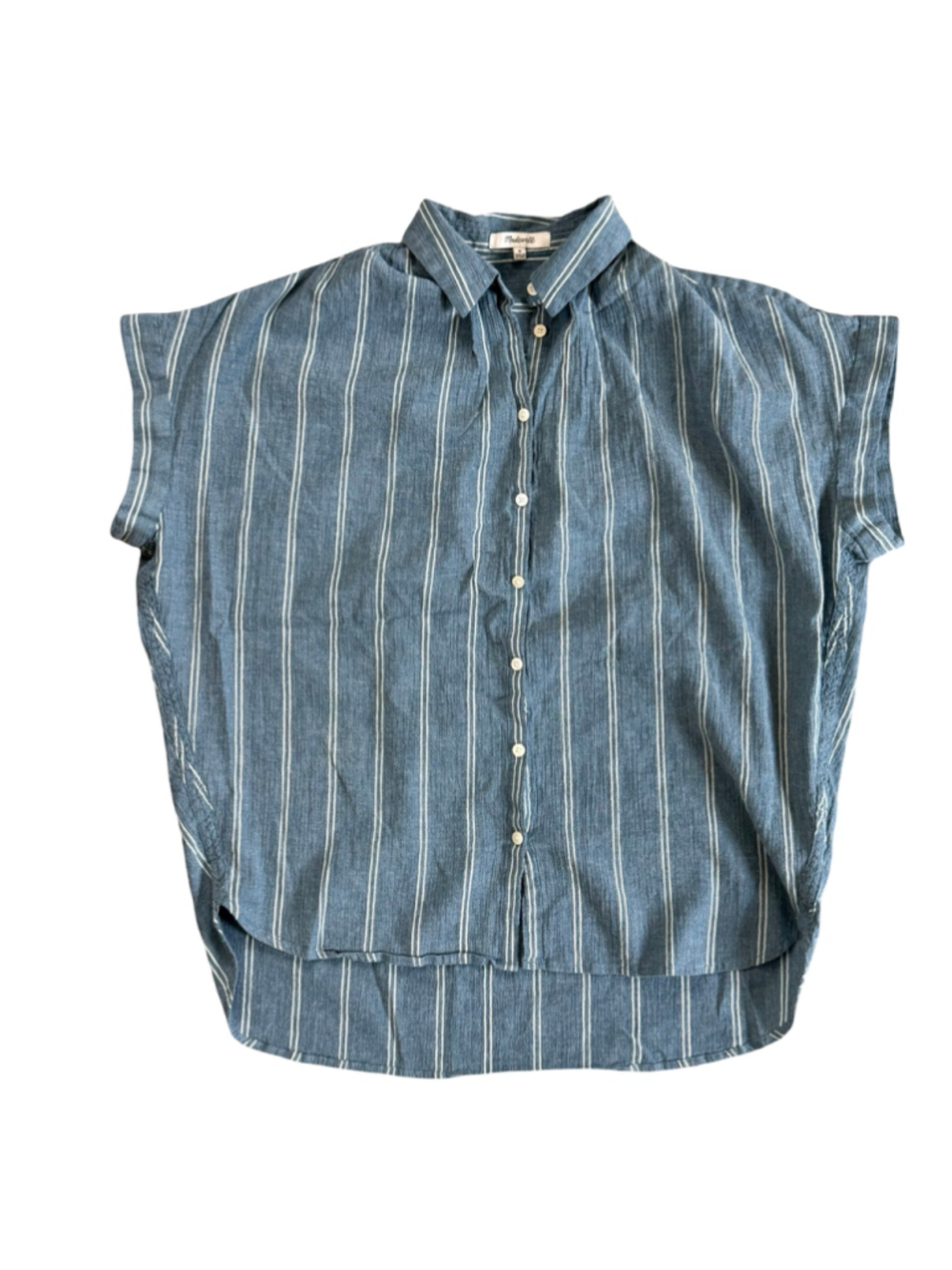 Madewell Central Short Sleeve Button Down Shirt Blue White Stripe M